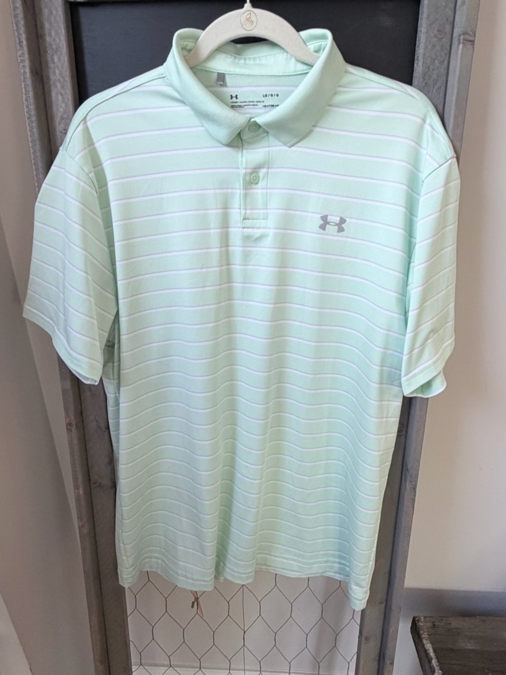 Under Armour Men’s Light Mint Stripe Heatgear Polo Size L